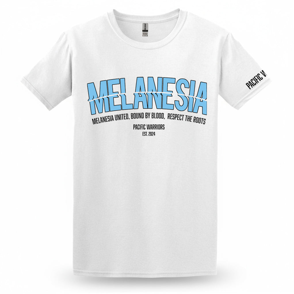 T-Shirt Melanesia | Light Blue on White | Pacific Warriors Clothing Brand