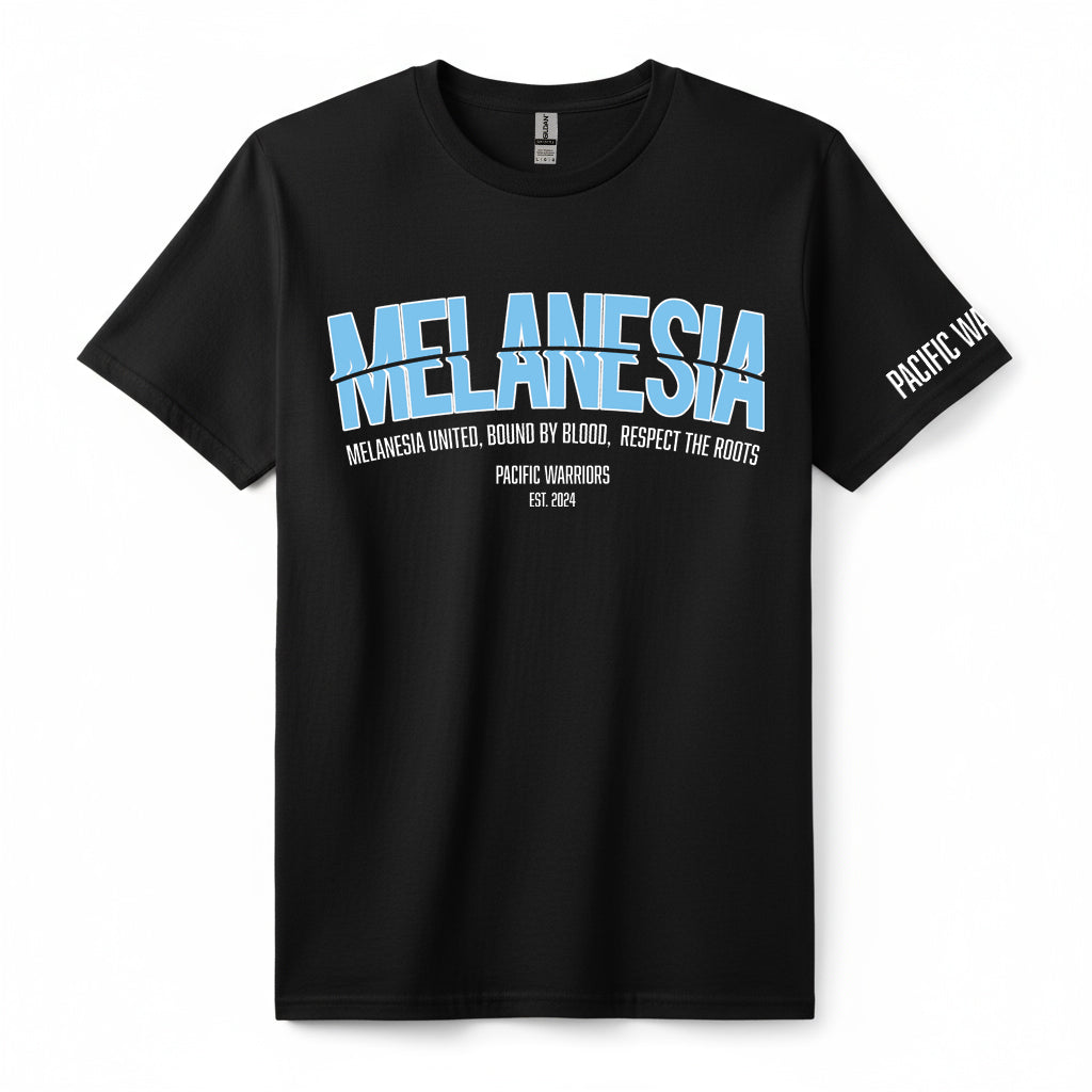 T-Shirt Melanesia | Light Blue on Black | Pacific Warriors Clothing Brand
