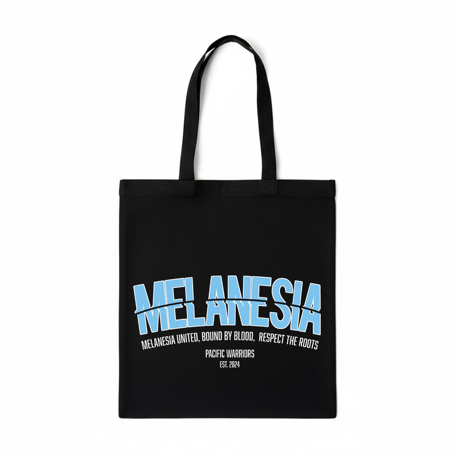 Canvas Tote Bag Melanesia | Light Blue on Black | Pacific Warriors Clothing Brand