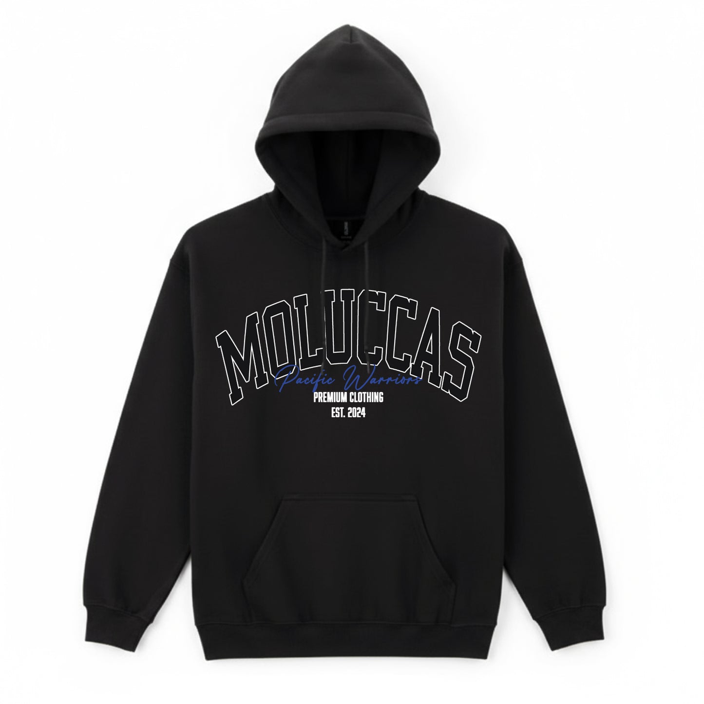 Hoodie Moluccas | Black on Black | Blue | Pacific Warriors Clothing Brand