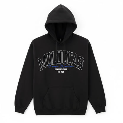 Hoodie Moluccas | Black on Black | Blue | Pacific Warriors Clothing Brand
