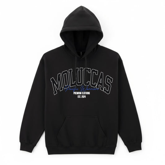 Hoodie Moluccas | Black on Black | Blue | Pacific Warriors Clothing Brand