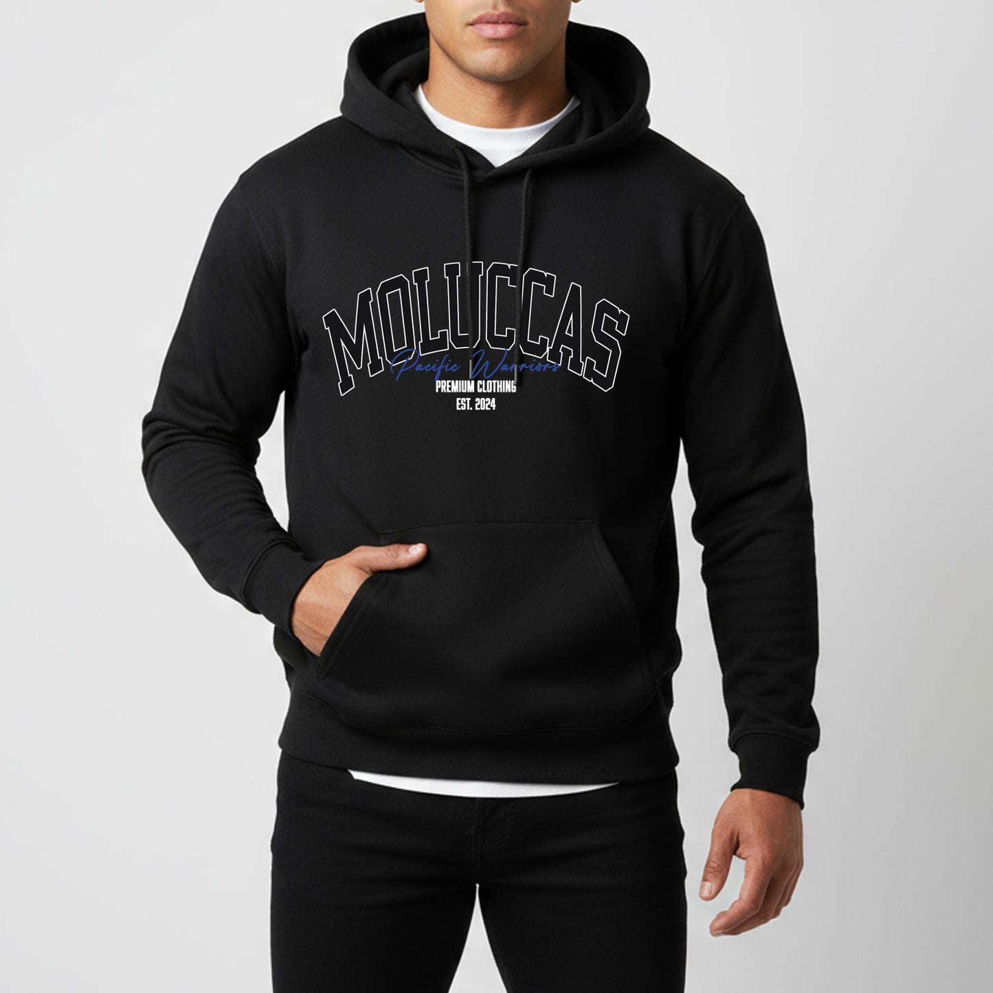Hoodie Moluccas | Black on Black | Blue | Pacific Warriors Clothing Brand