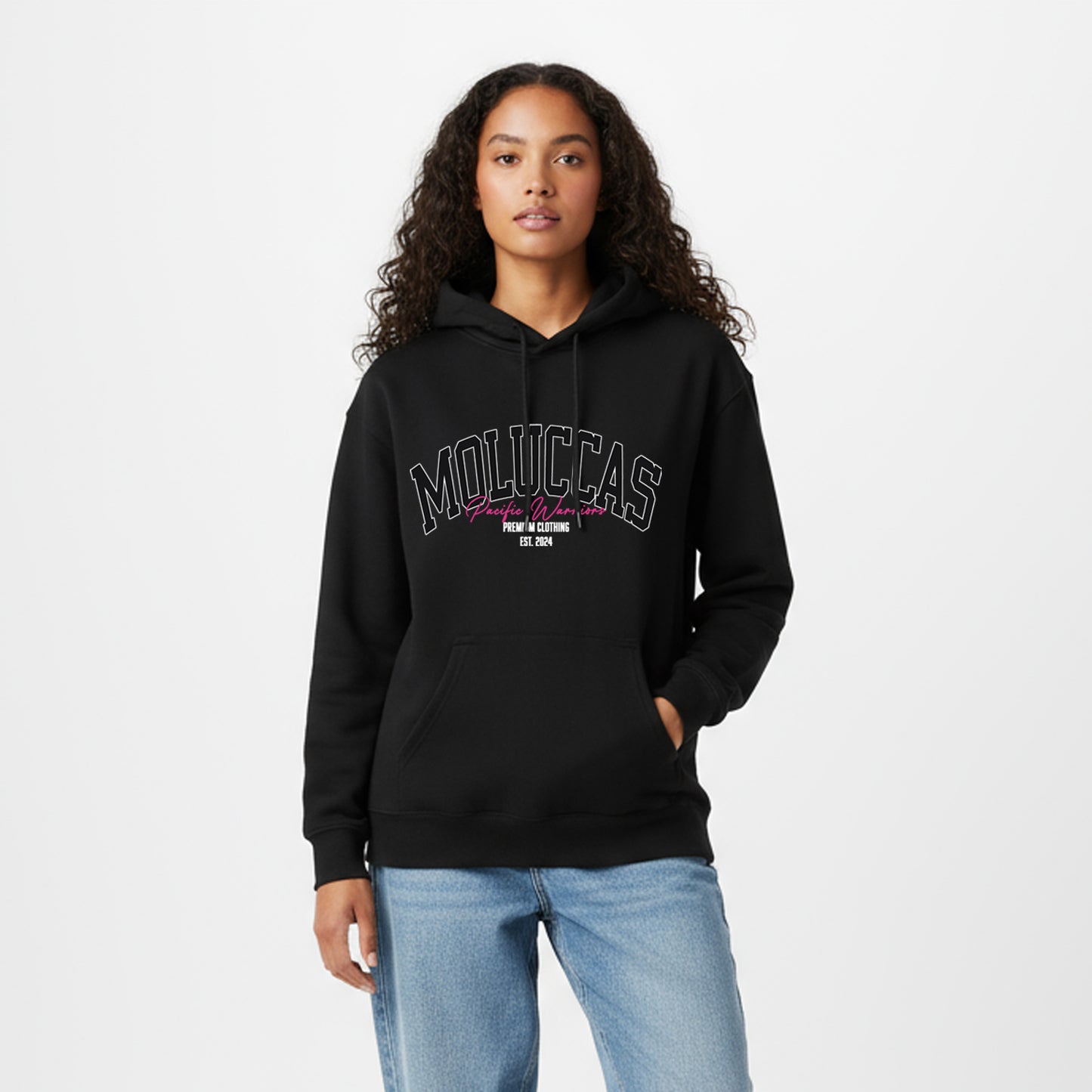 Hoodie Moluccas | Black on Black | Fuchsia | Pacific Warriors Clothing Brand