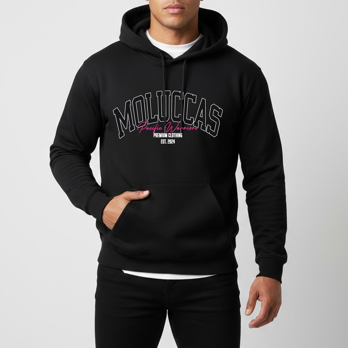 Hoodie Moluccas | Black on Black | Fuchsia | Pacific Warriors Clothing Brand
