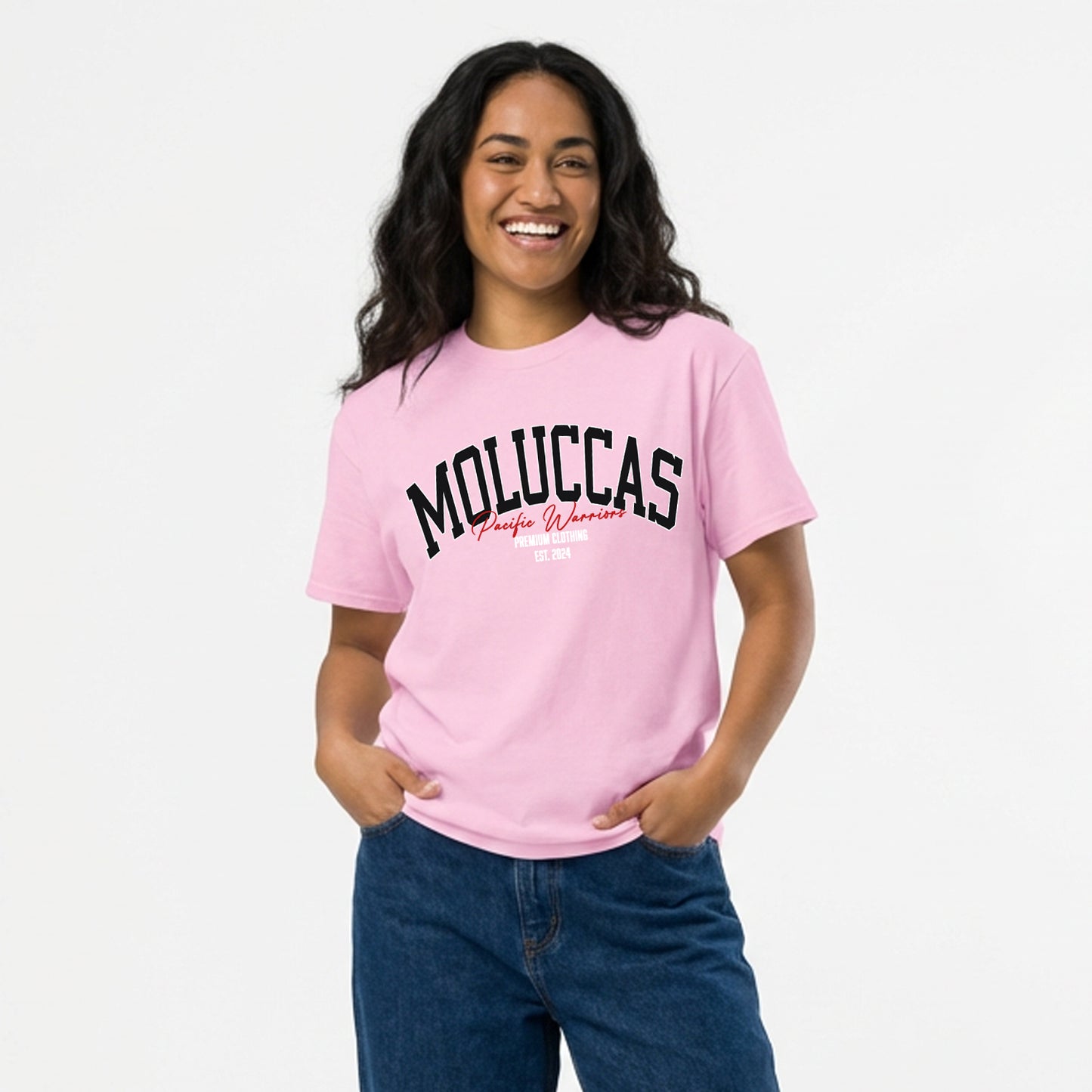 T-Shirt Moluccas | Black on Soft Pink | Red | Pacific Warriors Clothing Brand