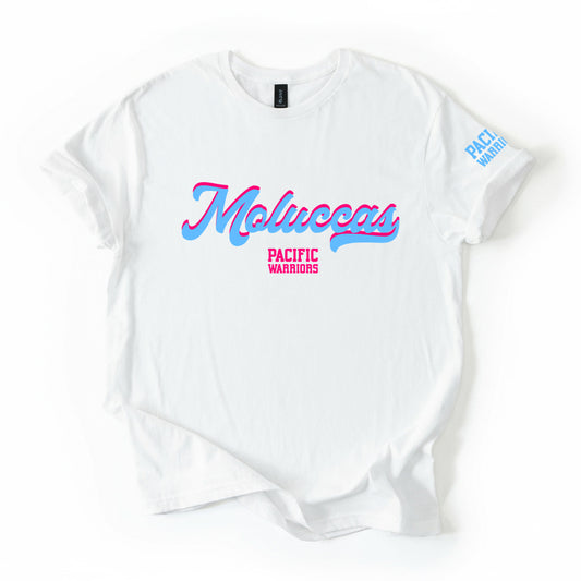 T-Shirt Moluccas Vintage | Special Edition | Neon Pink/Blue on White | Pacific Warriors Clothing Brand