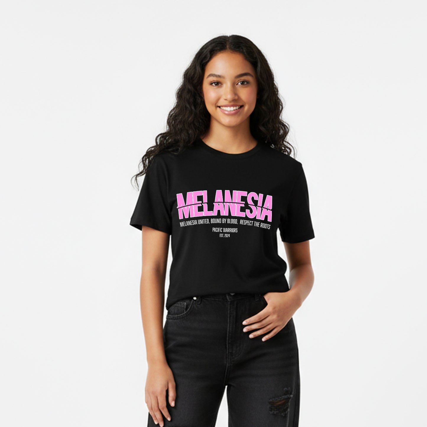 T-Shirt Melanesia | Pink on Black | Pacific Warriors Clothing Brand