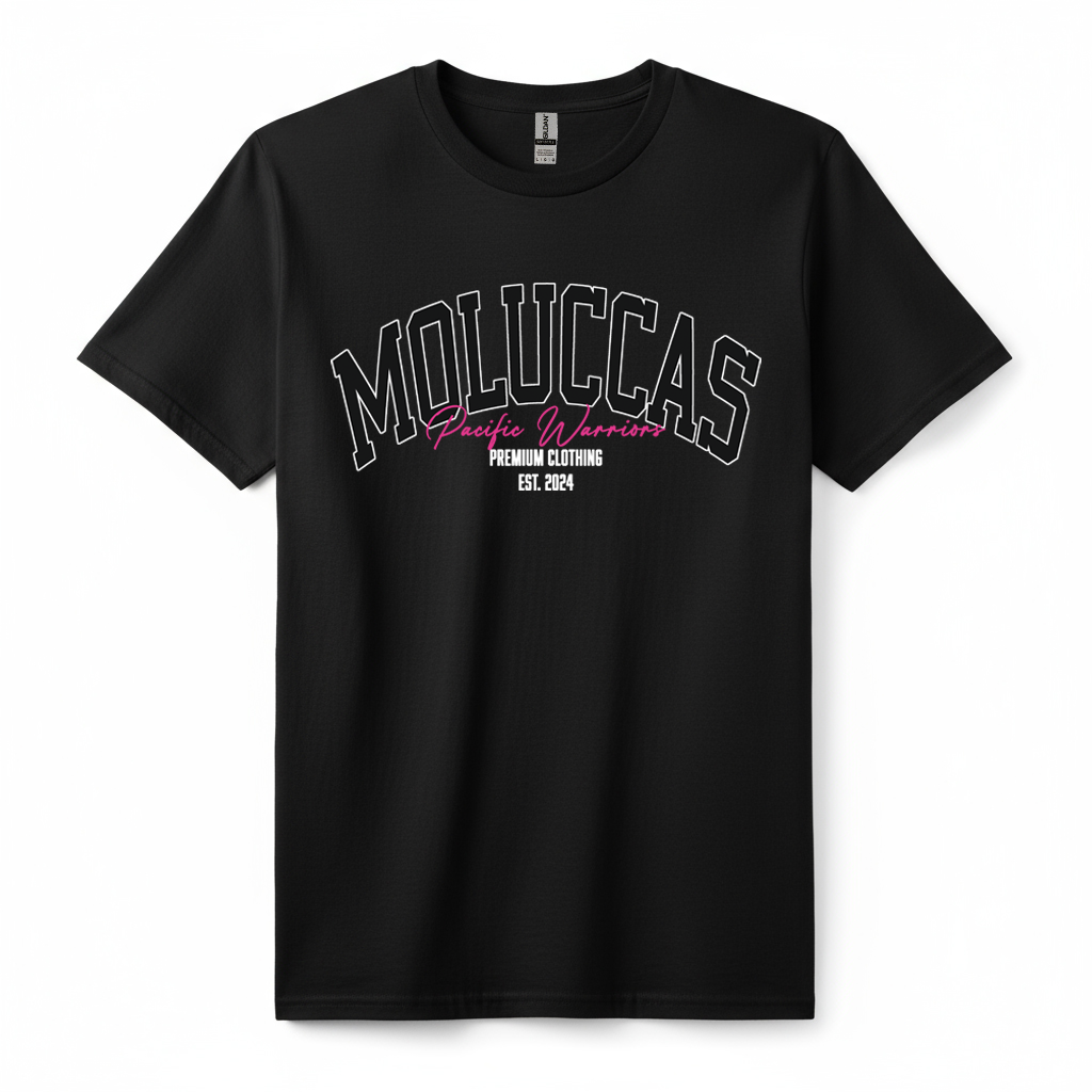 T-Shirt Moluccas | Black on Black | Fuchsia | Pacific Warriors Clothing Brand