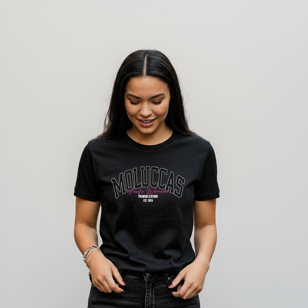 T-Shirt Moluccas | Black on Black | Fuchsia | Pacific Warriors Clothing Brand