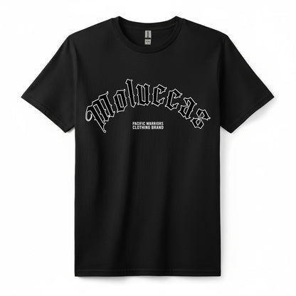 T-Shirt Moluccas | Black on Black | Old English Style | Pacific Warriors Clothing Brand