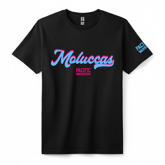 T-Shirt Moluccas Vintage | Special Edition | Neon Pink/Blue on Black | Pacific Warriors Clothing Brand