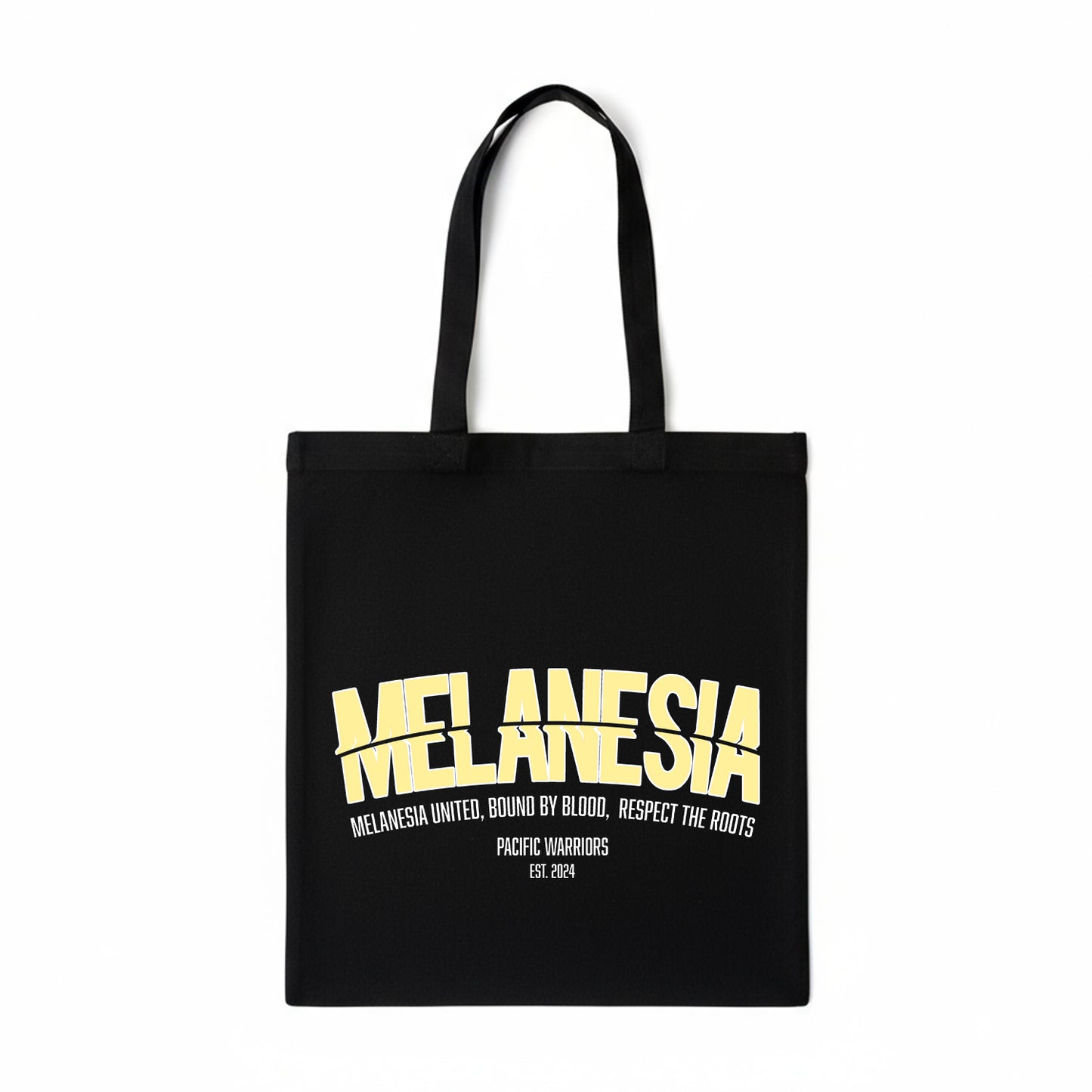 Canvas Tote Bag Melanesia | Cream on Black | Pacific Warriors Clothing Brand