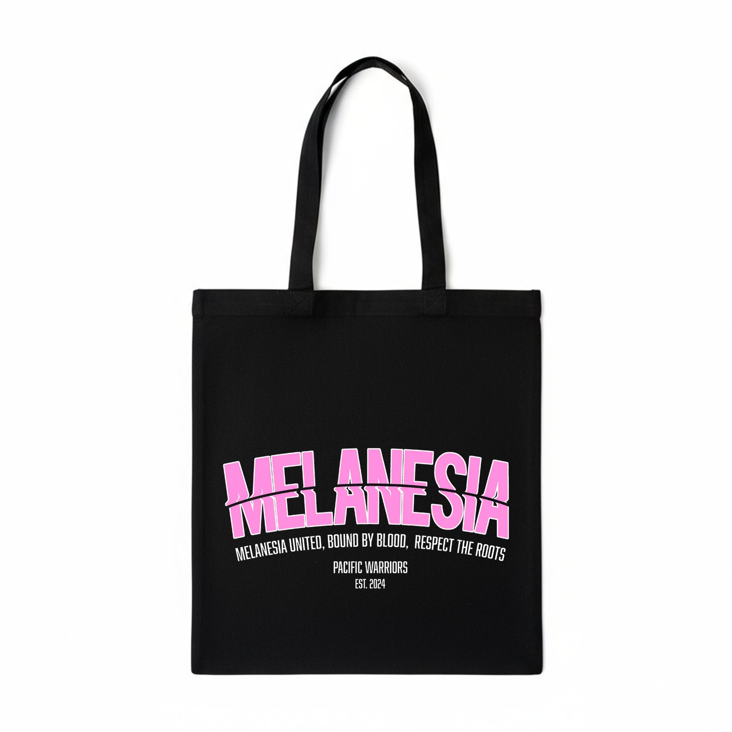 Canvas Tote Bag Melanesia | Pink on Black | Pacific Warriors Clothing Brand