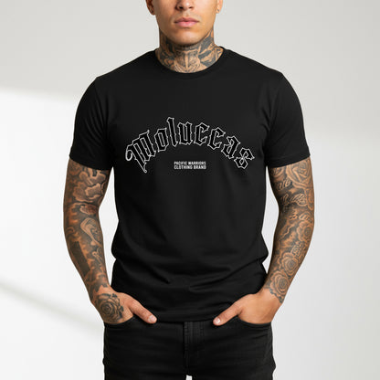 T-Shirt Moluccas | Black on Black | Old English Style | Pacific Warriors Clothing Brand