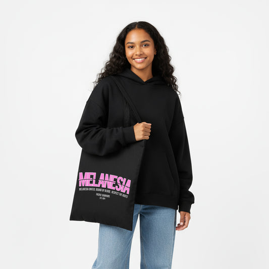 Canvas Tote Bag Melanesia | Pink on Black | Pacific Warriors Clothing Brand